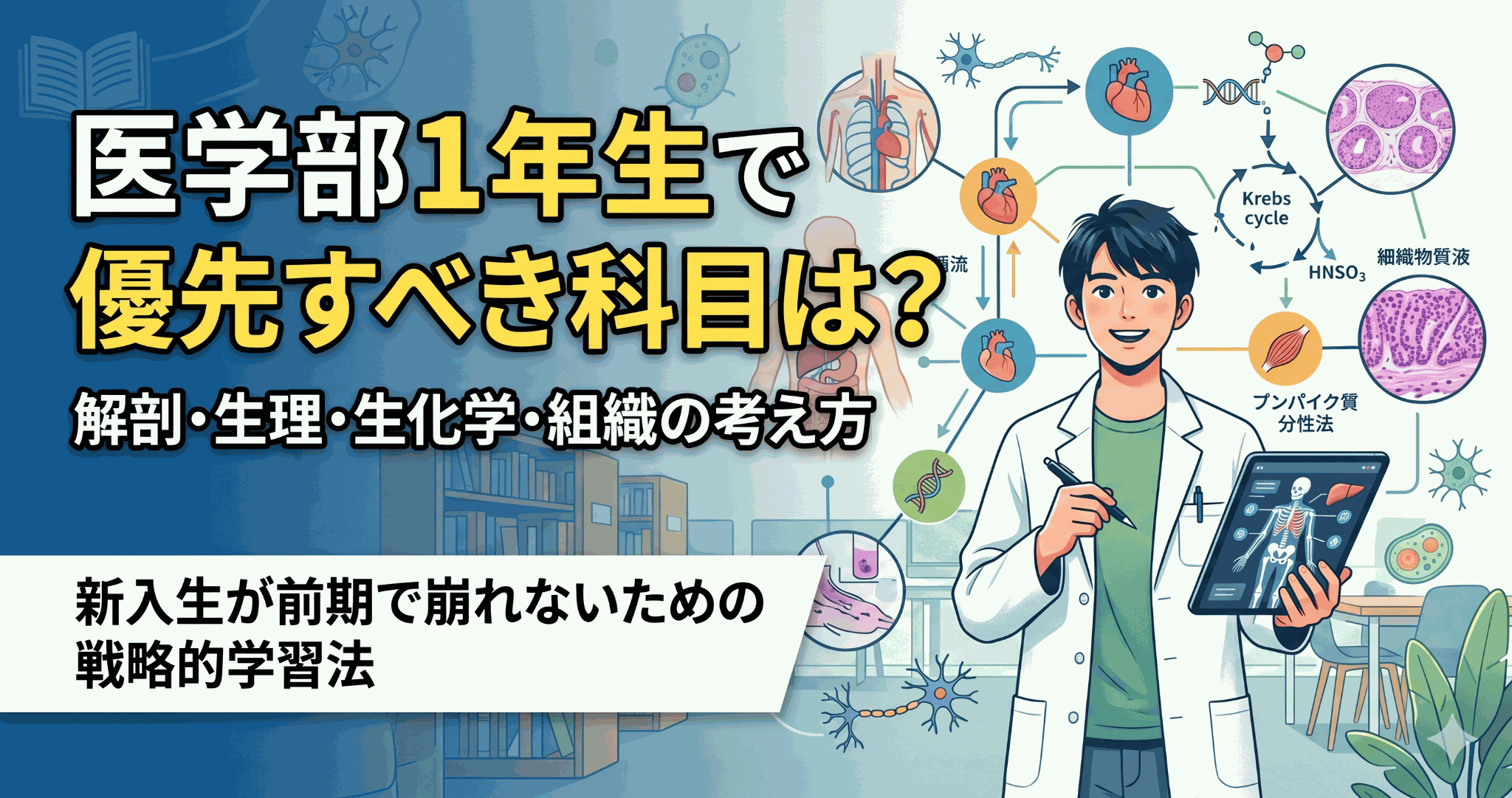 医学部1年生で優先すべき科目は?解剖・生理・生化学・組織の考え方