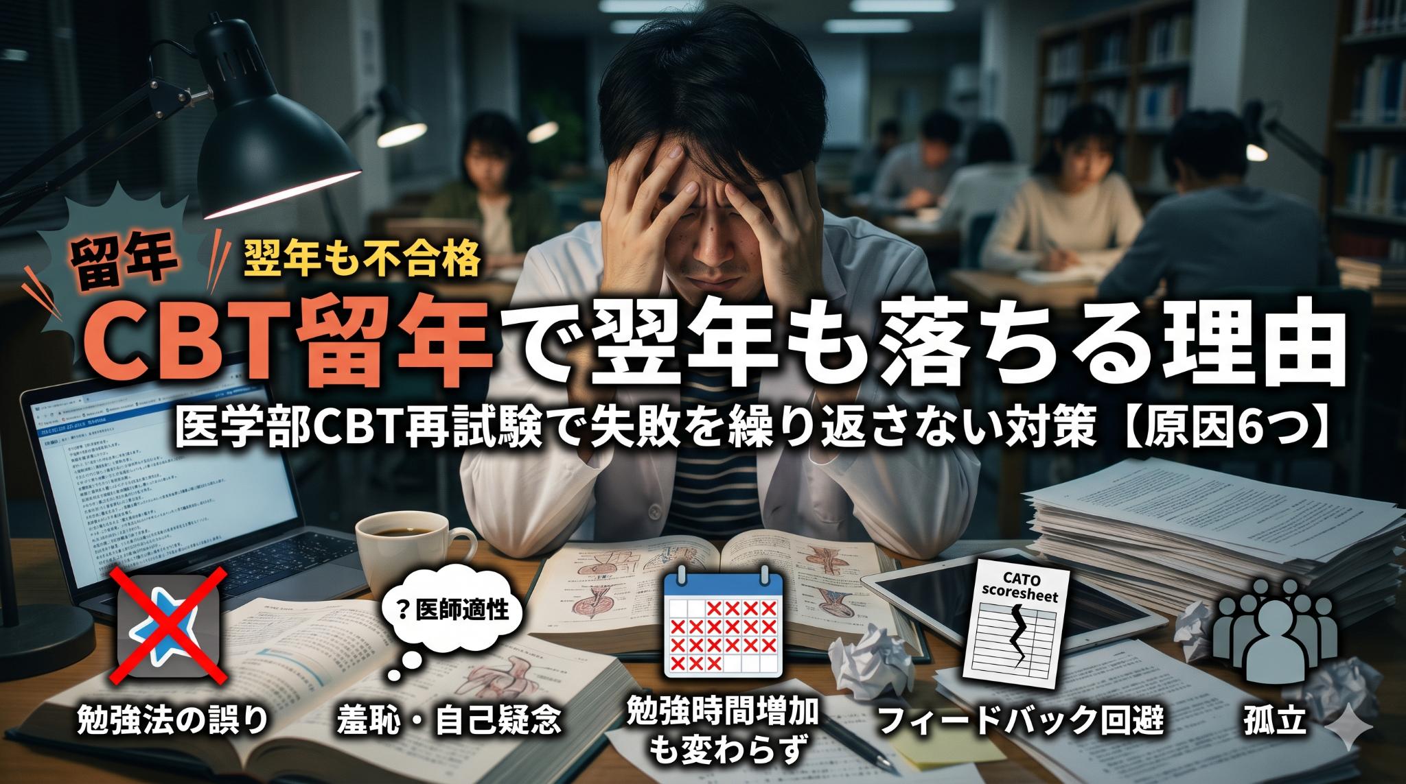 CBT留年で翌年も落ちる理由|医学部CBT再試験で失敗を繰り返さない対策【原因6つ】