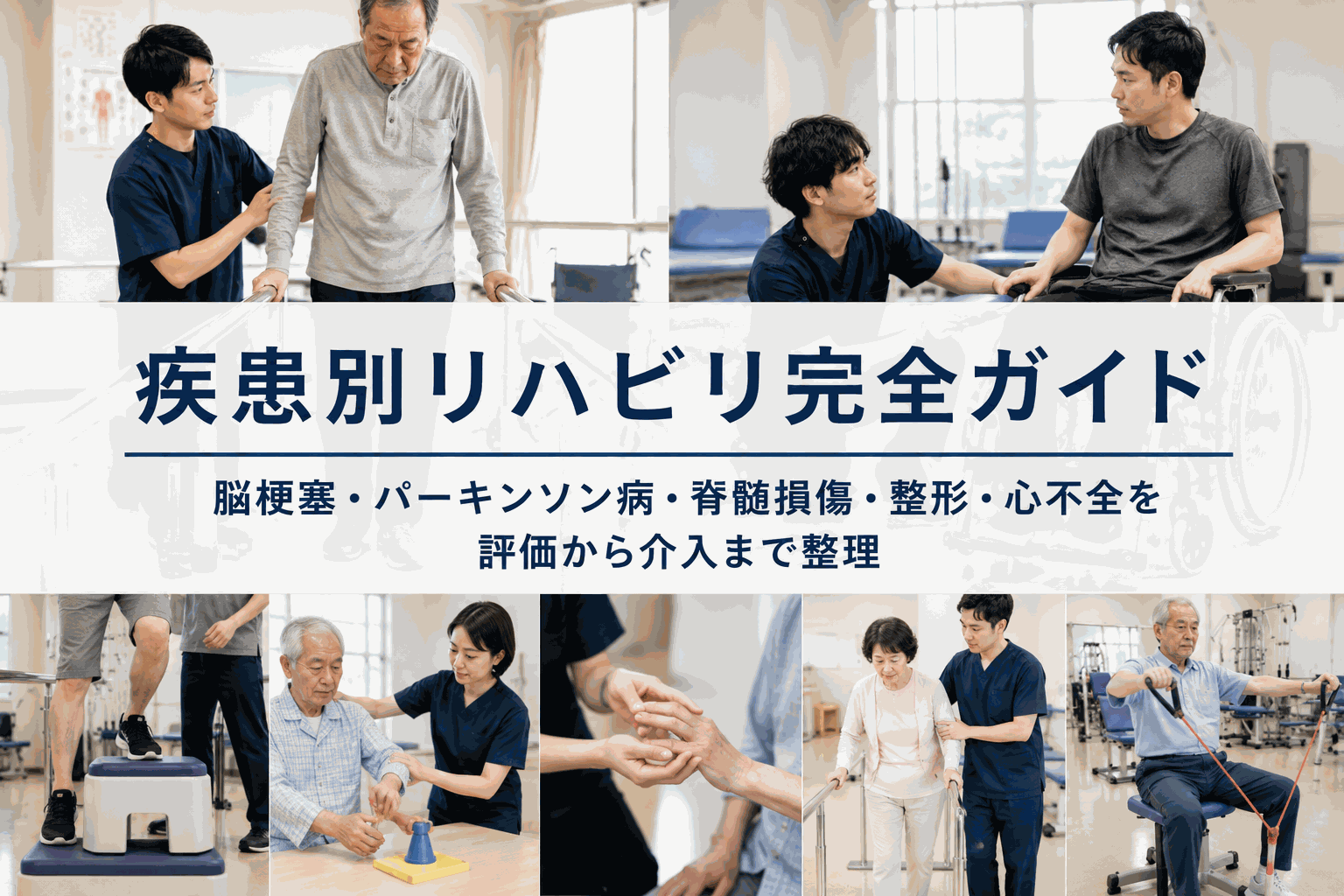 疾患別リハビリ完全ガイド|脳梗塞・パーキンソン病・脊髄損傷・整形・心不全を評価から介入まで整理